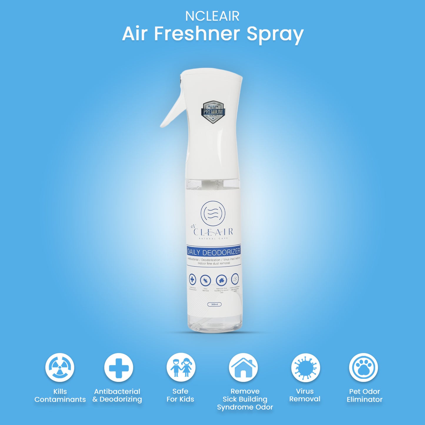 NCLEAIR Deodorizing Air Freshener Spray - Pet Odor Eliminator Spray, 0.03mm Ultra Fine Mist, Air Freshener for Home, Bathroom, Car, Pet, Non-Alcohol Based, 10 fl. oz.